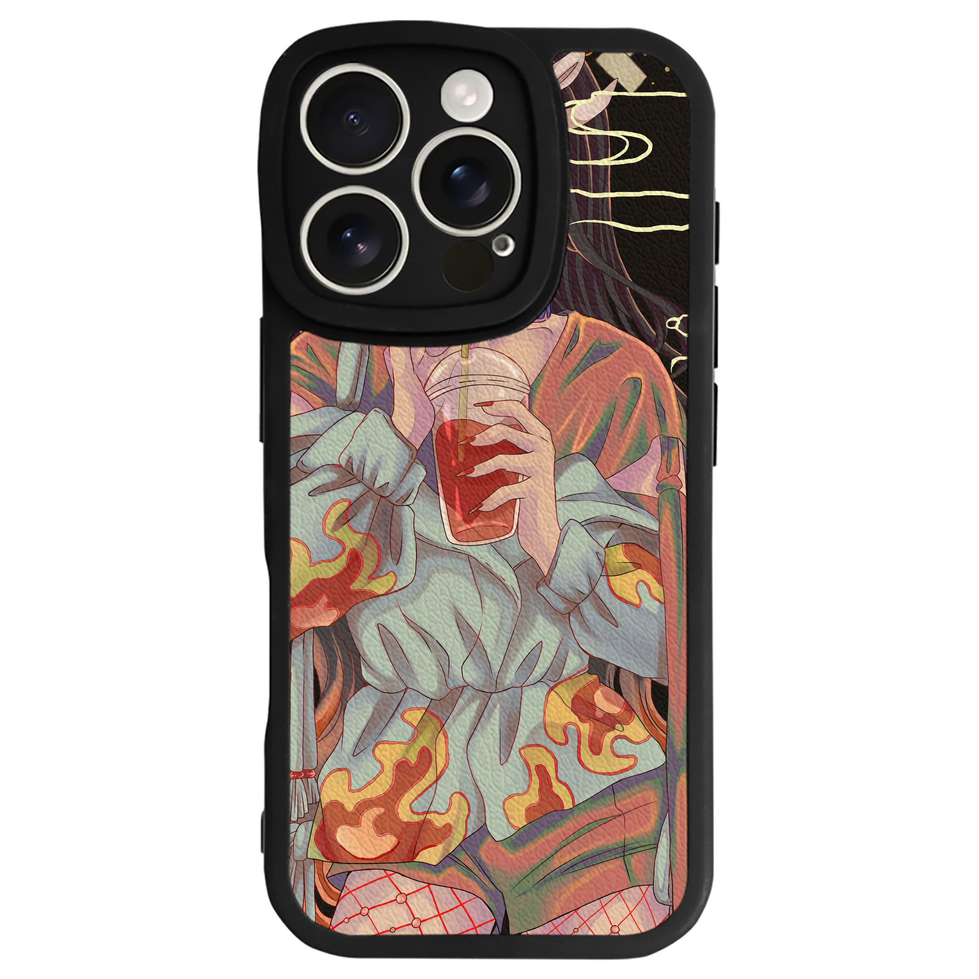 （画像用） 鬼滅の刃（きめつのやいば）竈門 禰󠄀豆子／かまど ねずこ Kamado Nezuko 【iPhone 16シリーズ対応】シリコンスマホケース（レザー調） 材質：シリコン